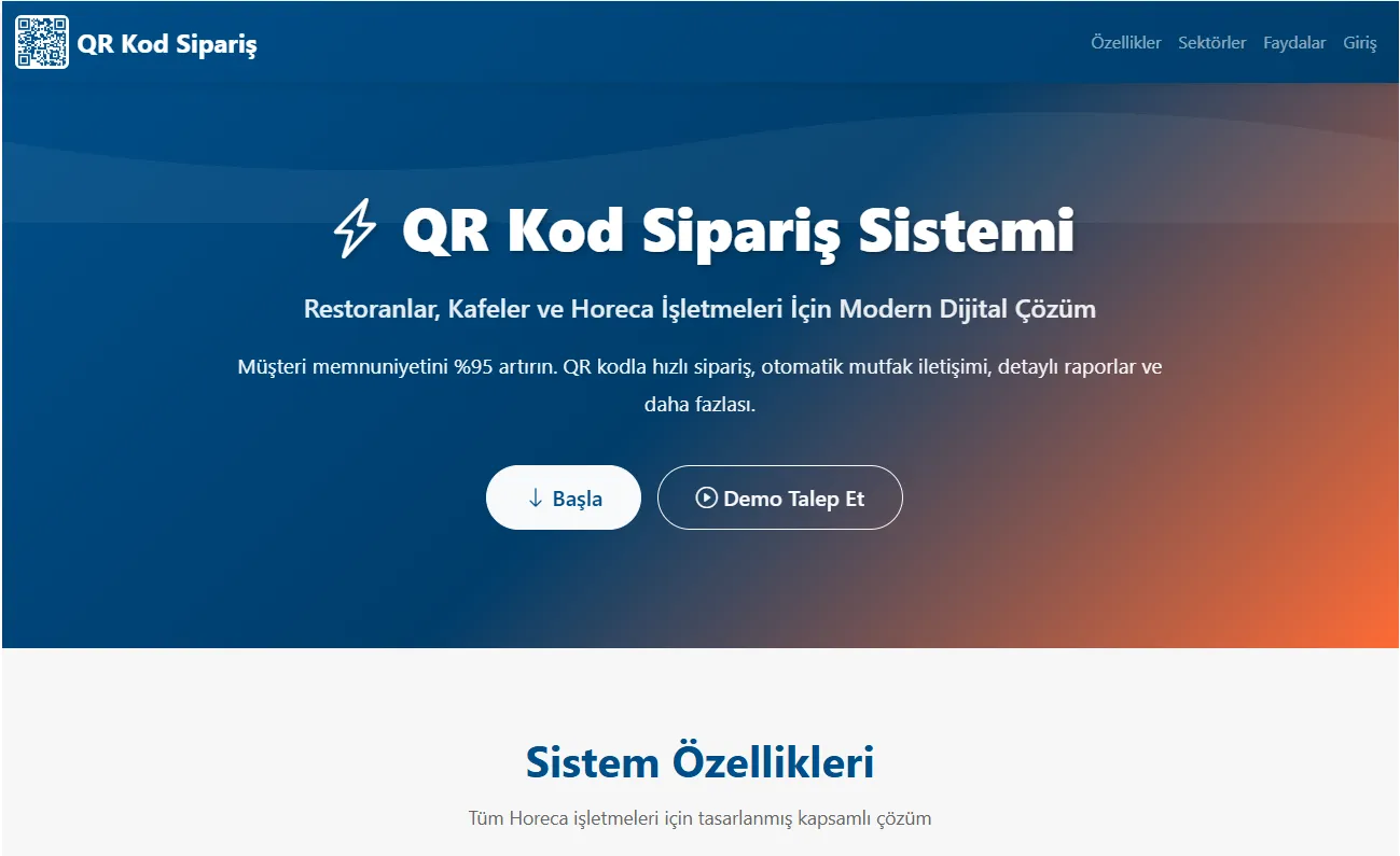 Qr Kod Menü ve Sipariş Sistemi Cafe, Restoran, Lokanta, Otel vb.